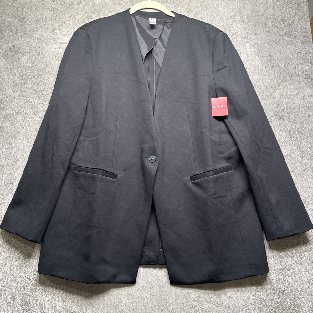 Spanx Perfect‎ Blazer Womens XL Black Collarless Ponte Knit Career Jacket